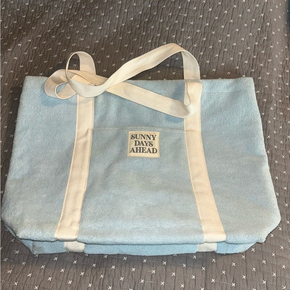 Jadelynn Brooke French Terry Sky Blue Tote with Ivory Straps - Picture 5 of 6